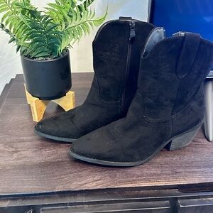 Black Suede Western Ankle Boots